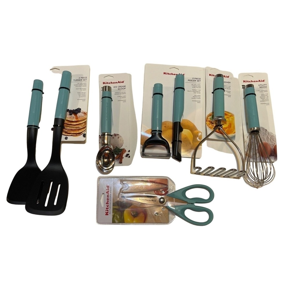 KitchenAid Kitchen Tool Gadget Set 8pc Aqua Sky Blue Stainless Steel New Trendy